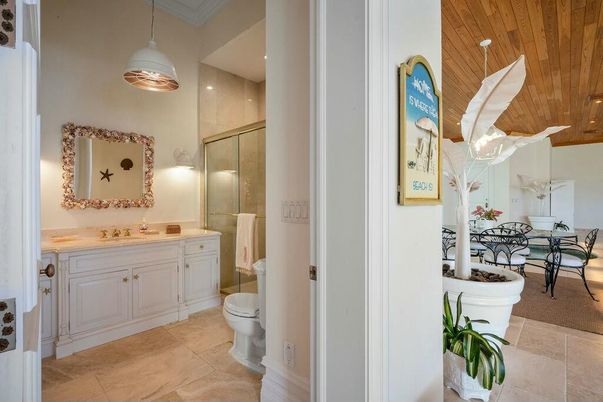 Bathroom, Dining room, Glass Shower, Interior, Pendant Lights, Wooden Ceilings