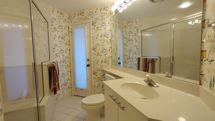 Bathroom, Glass Shower, Interior, Recessed Lighting
