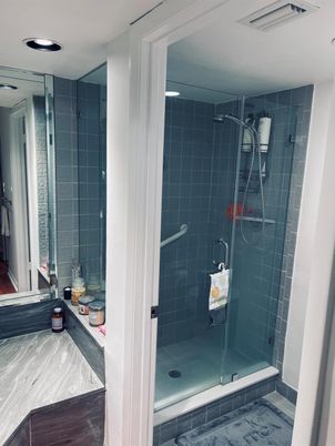 Bathroom, Glass Shower, Interior, Recessed Lighting