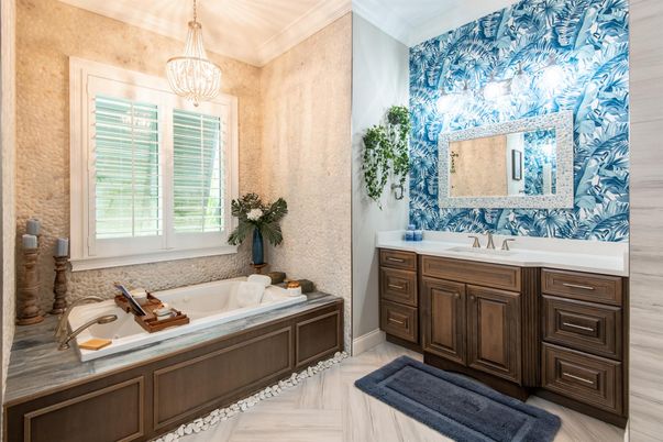 Bathroom, Dual Sink Vanities, Interior, Marble, Pendant Lights