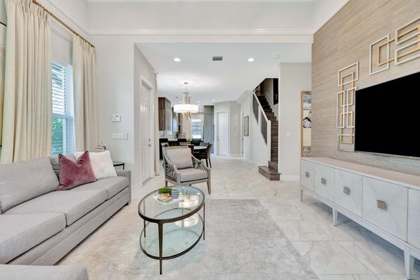 Dining room, Interior, Living room, Marble, Pendant Lights, Recessed Lighting