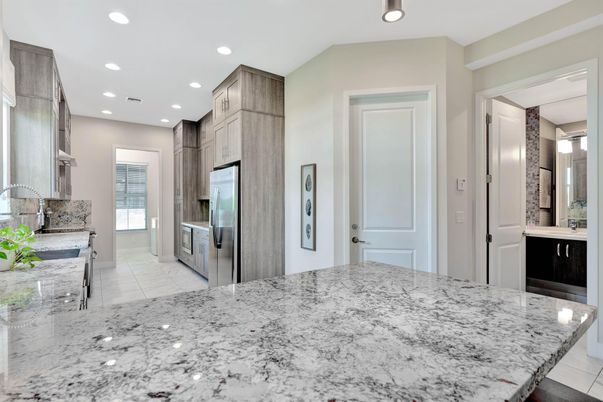 Interior, Kitchen, Marble, Recessed Lighting, Stainless Steel Appliances
