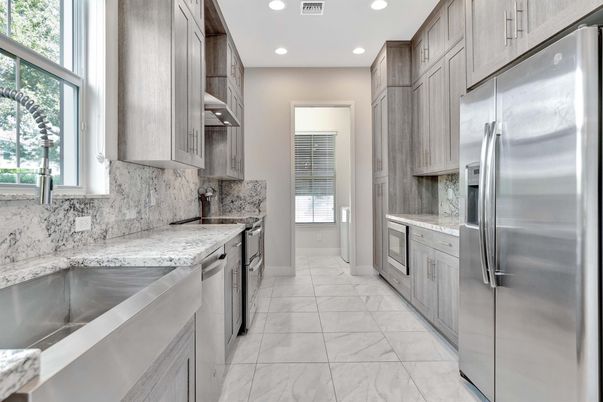 Interior, Kitchen, Marble, Recessed Lighting, Stainless Steel Appliances