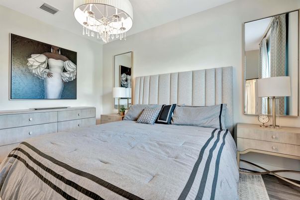Bedroom, Chandelier, Interior, Wood Texture Flooring