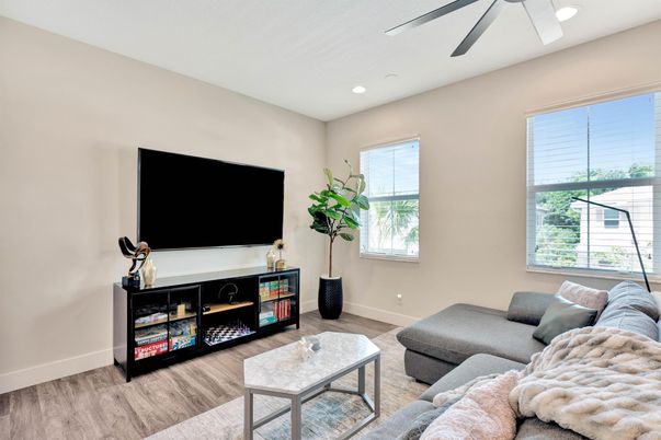 Interior, Living room, Recessed Lighting, Wood Texture Flooring