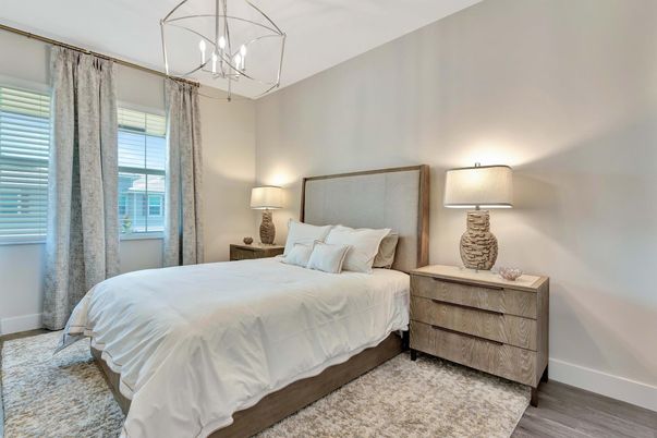 Bedroom, Interior, Pendant Lights, Wood Texture Flooring