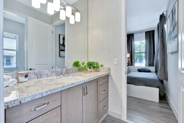 Bathroom, Dual Sink Vanities, Interior, Wood Texture Flooring