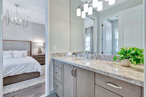 Bathroom, Bedroom, Interior, Pendant Lights, Wood Texture Flooring