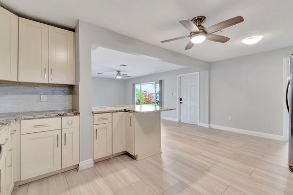 Empty room, Interior, Kitchen, Recessed Lighting, Wood Texture Flooring