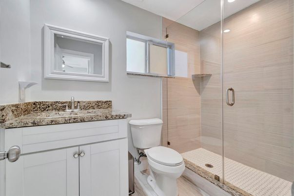 Bathroom, Glass Shower, Interior, Recessed Lighting