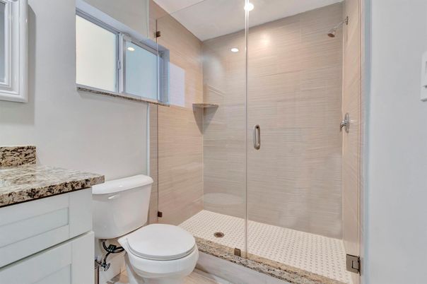 Bathroom, Glass Shower, Interior, Recessed Lighting