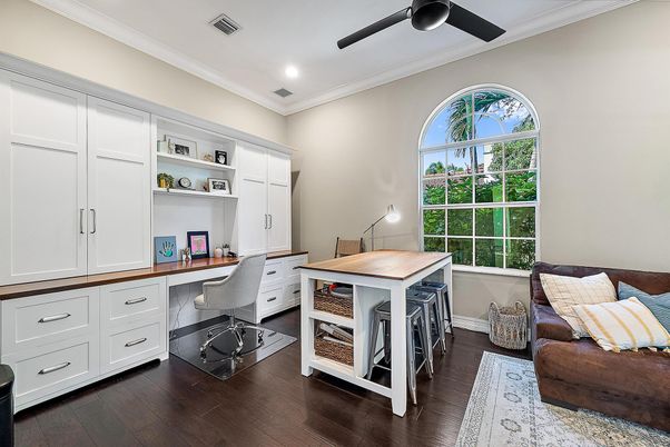 Home Office, Interior, Recessed Lighting, Wood Texture Flooring