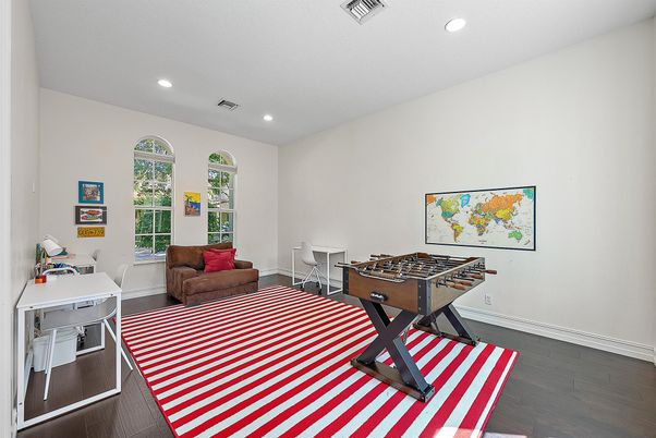 Game Room, Interior, Recessed Lighting, Wood Texture Flooring