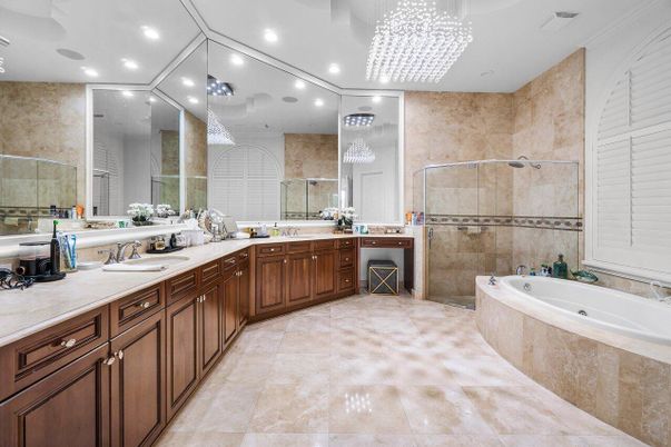 Bathroom, Dual Sink Vanities, Glass Shower, Interior, Recessed Lighting