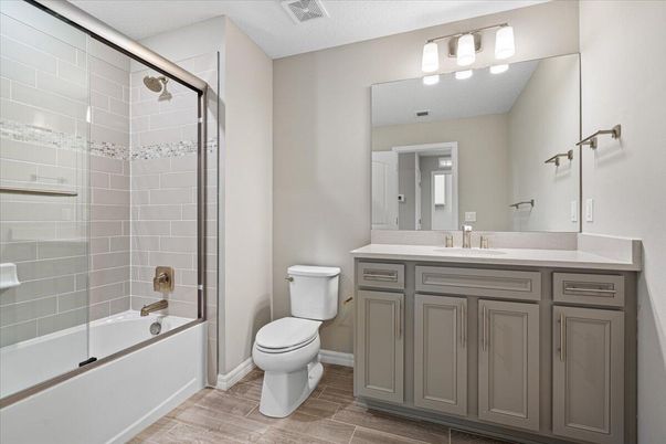 Bathroom, Glass Shower, Interior, Wood Texture Flooring