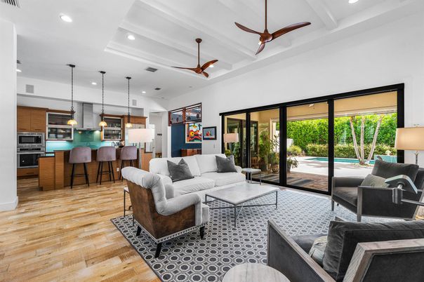 Interior, Kitchen, Living room, Pendant Lights, Recessed Lighting, Stainless Steel Appliances, Wood Texture Flooring