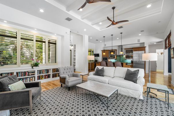 Interior, Kitchen, Living room, Pendant Lights, Recessed Lighting, Stainless Steel Appliances, Wood Texture Flooring