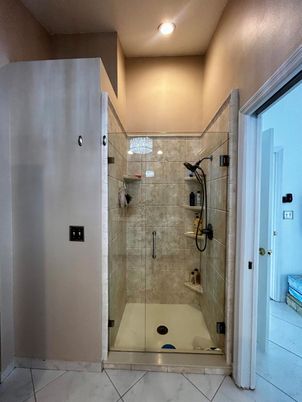 Bathroom, Glass Shower, Interior, Recessed Lighting