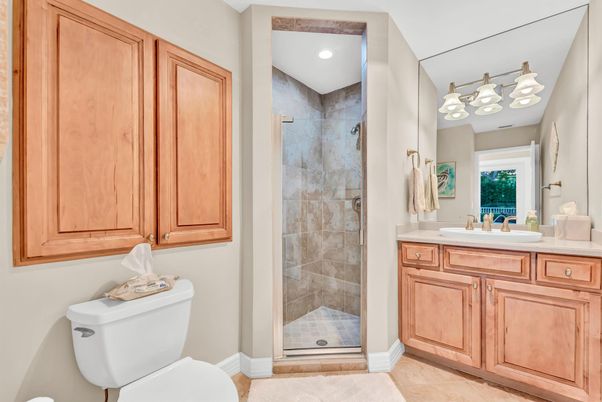 Bathroom, Glass Shower, Interior, Recessed Lighting