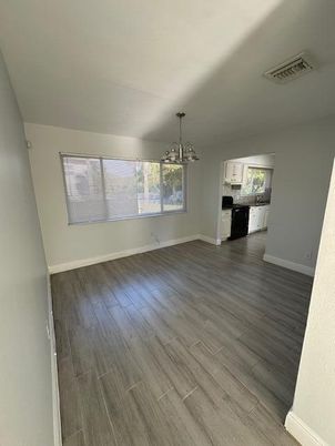 Empty room, Interior, Kitchen, Pendant Lights, Wood Texture Flooring