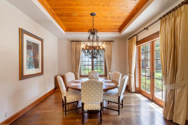 Chandelier, Dining room, Interior, Wooden Beams, Wooden Ceilings, Wood Texture Flooring