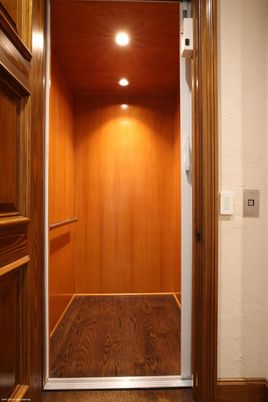 Elevator, Interior, Recessed Lighting, Wooden Ceilings, Wood Texture Flooring, Wooden Walls