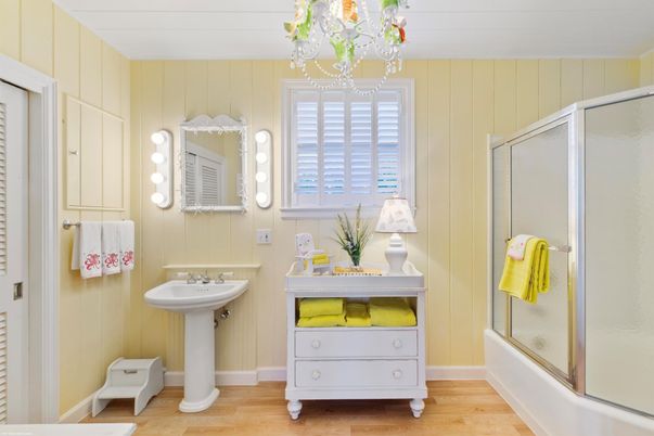 Bathroom, Glass Shower, Interior, Wood Texture Flooring