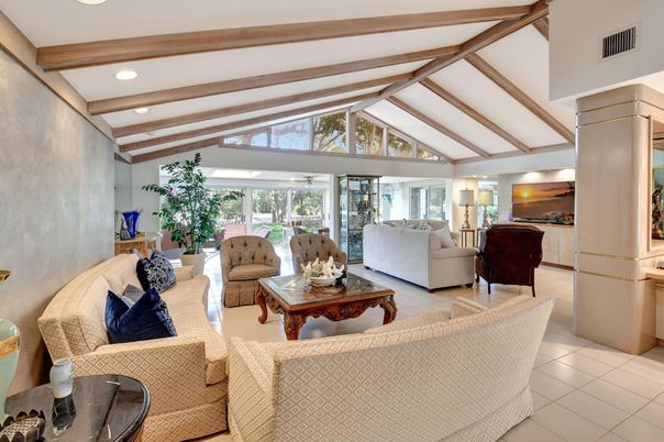 Interior, Living room, Recessed Lighting, Wooden Beams