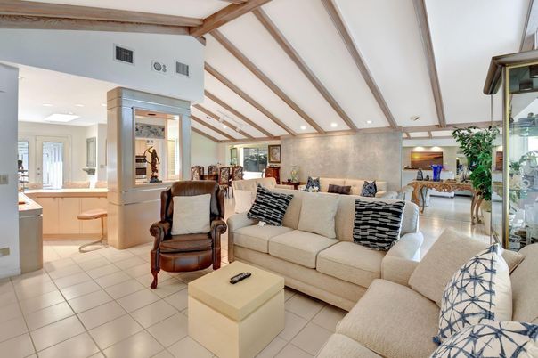 Dining room, Interior, Living room, Recessed Lighting, Wooden Beams