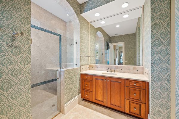 Bathroom, Glass Shower, Interior, Recessed Lighting