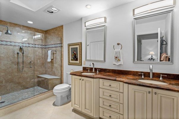 Bathroom, Dual Sink Vanities, Glass Shower, Interior, Recessed Lighting