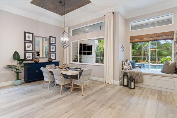 Dining room, Interior, Pendant Lights, Wooden Ceilings, Wood Texture Flooring