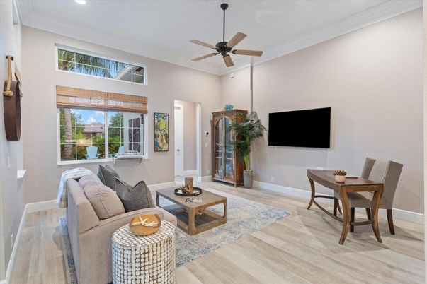Dining room, Interior, Living room, Recessed Lighting, Wood Texture Flooring