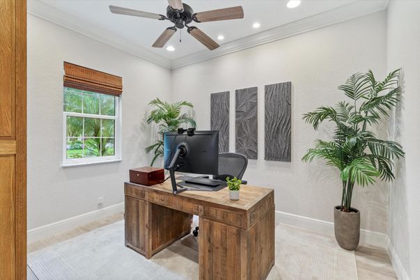 Home Office, Interior, Recessed Lighting, Wood Texture Flooring