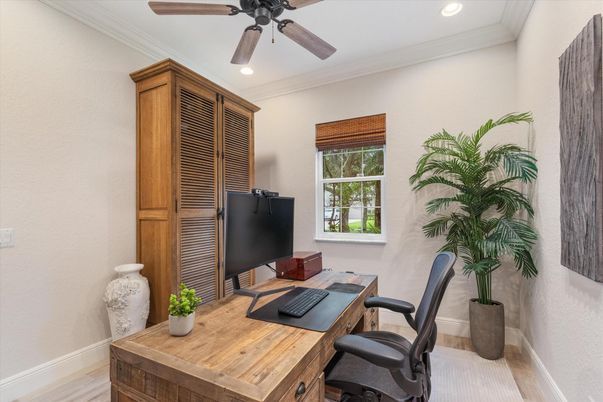 Home Office, Interior, Recessed Lighting, Wood Texture Flooring