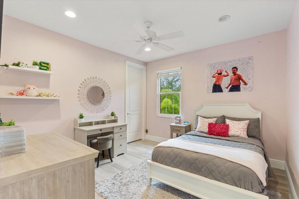 Bedroom, Home Office, Interior, Recessed Lighting, Wood Texture Flooring