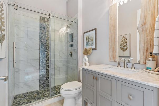 Bathroom, Glass Shower, Interior, Marble Walls