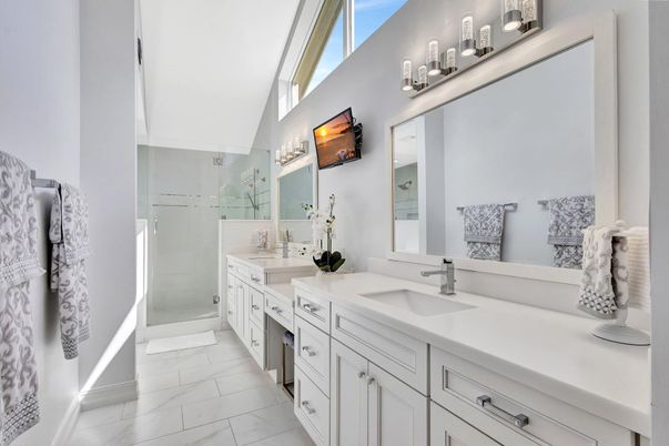 Bathroom, Dual Sink Vanities, Glass Shower, Interior, Marble