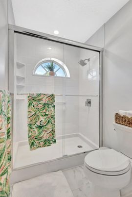 Bathroom, Glass Shower, Interior, Marble, Recessed Lighting