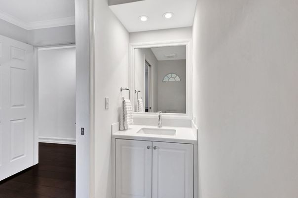 Bathroom, Interior, Recessed Lighting, Wood Texture Flooring