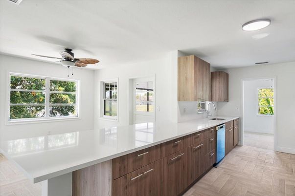 Interior, Kitchen, Recessed Lighting, Wood Texture Flooring