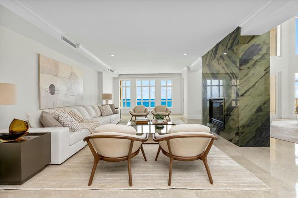Fireplace, Interior, Living room, Marble Walls, Recessed Lighting