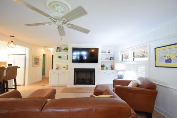 Fireplace, Interior, Living room, Pendant Lights, Wood Texture Flooring