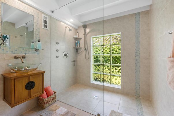 Bathroom, Glass Shower, Interior, Recessed Lighting