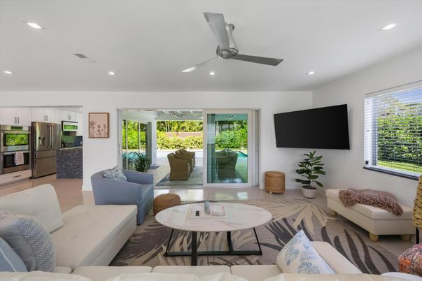 Interior, Kitchen, Living room, Recessed Lighting, Stainless Steel Appliances, Wood Texture Flooring