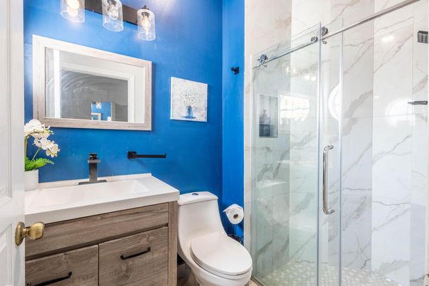 Bathroom, Glass Shower, Interior, Marble Walls