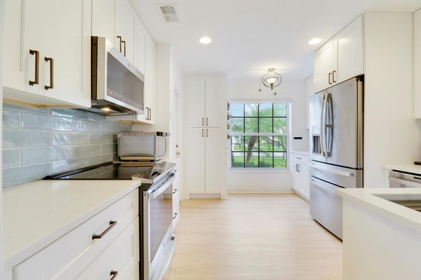 Interior, Kitchen, Recessed Lighting, Wood Texture Flooring