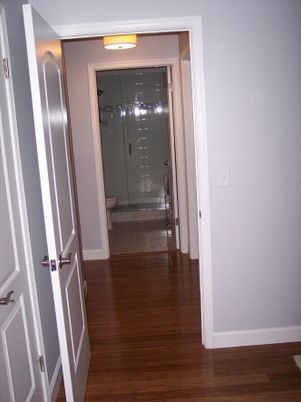 Bathroom, Glass Shower, Interior, Wood Texture Flooring