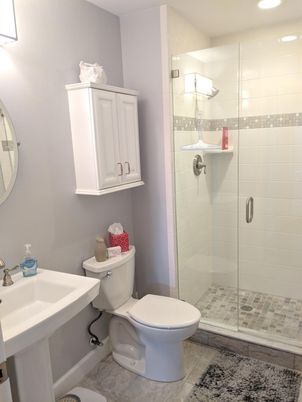 Bathroom, Glass Shower, Interior, Recessed Lighting