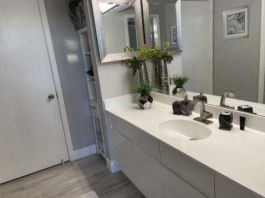 Bathroom, Dual Sink Vanities, Interior, Wood Texture Flooring